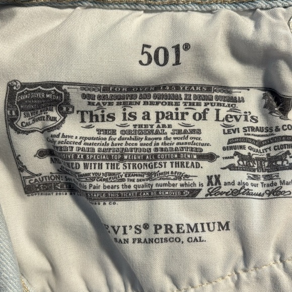 Levi’s 501 Distressed Light Wash Jean Shorts with red tab - Picture 8 of 14